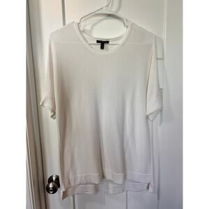 Eileen Fisher Step Hem High Low Drop Shoulder Knit Long Tunic Tee Top White PM‎